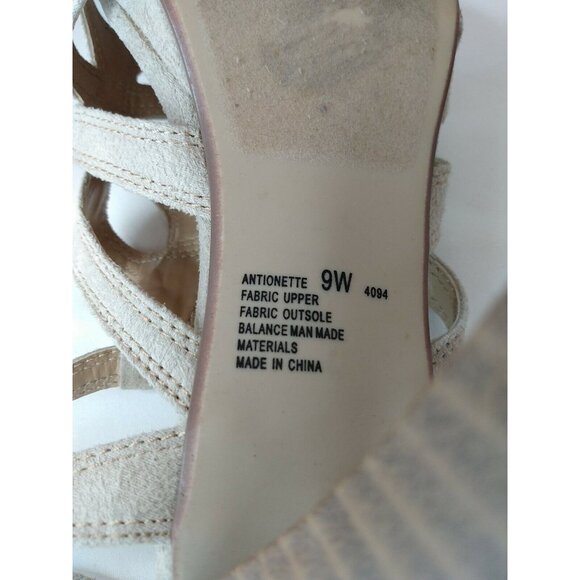 Cloud Walkers Antoinette Tan Vegan Suede Strappy T-strap 4" High Heels Sz 9 W - Picture 8 of 9